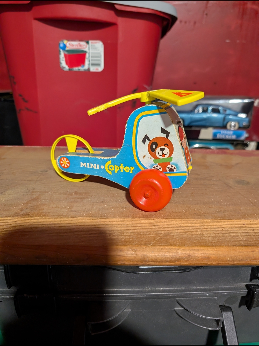 Vintage Mini-Copter Whirlybird Fisher Price Helicopter Wooden Pull Toy 1970